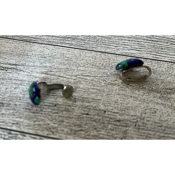 Azurite Malachite Clip On Silver Tone Earrings - Picture 5 of 5